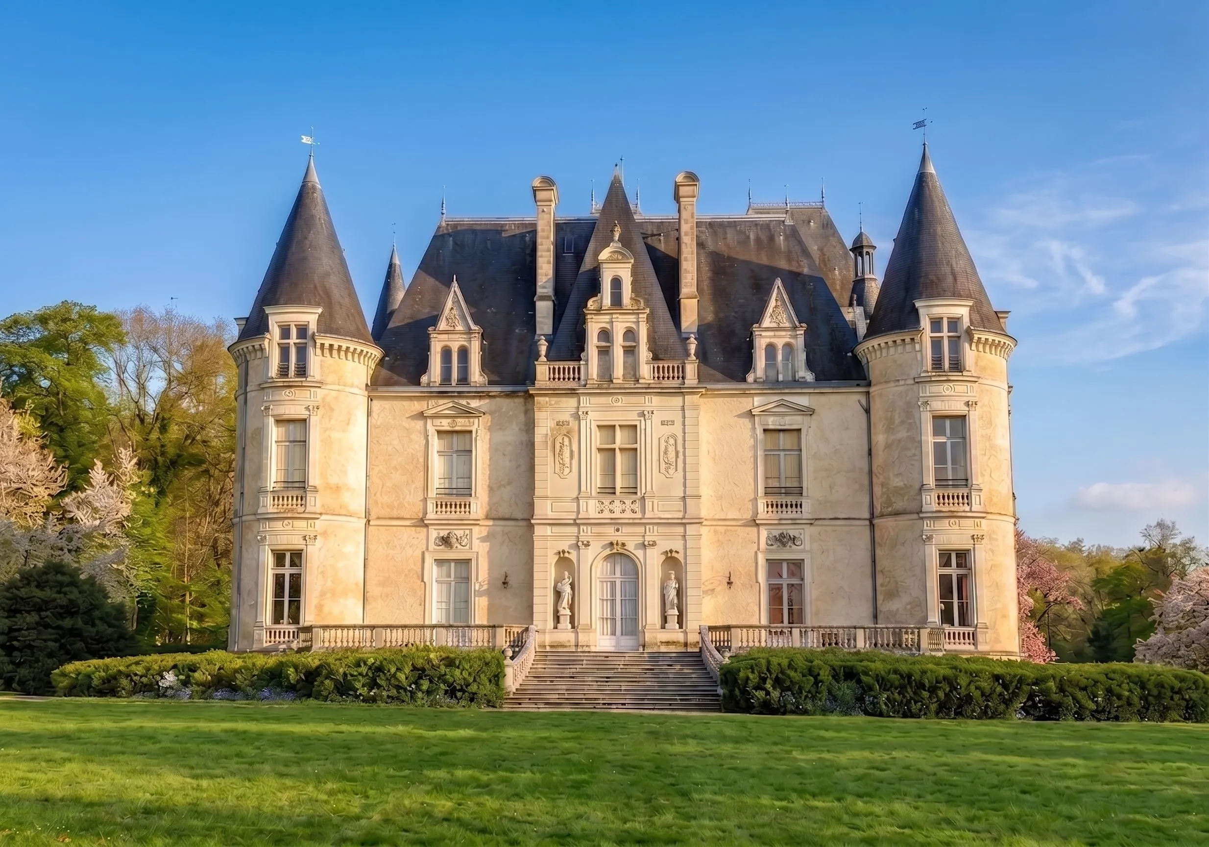 Façade du Château de Beauchamp au printemps