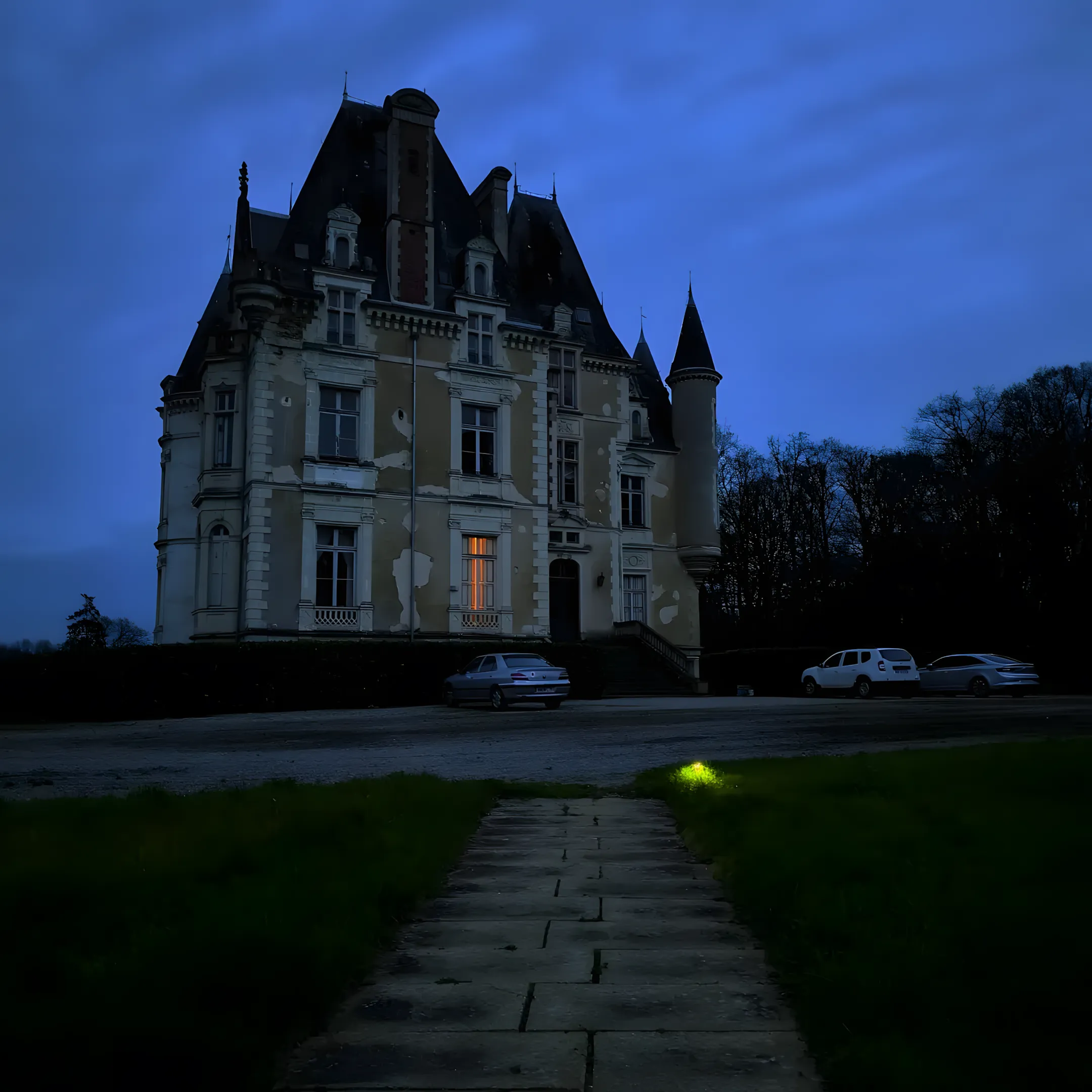 Château de Beauchamp — nuit fenetre eclairee