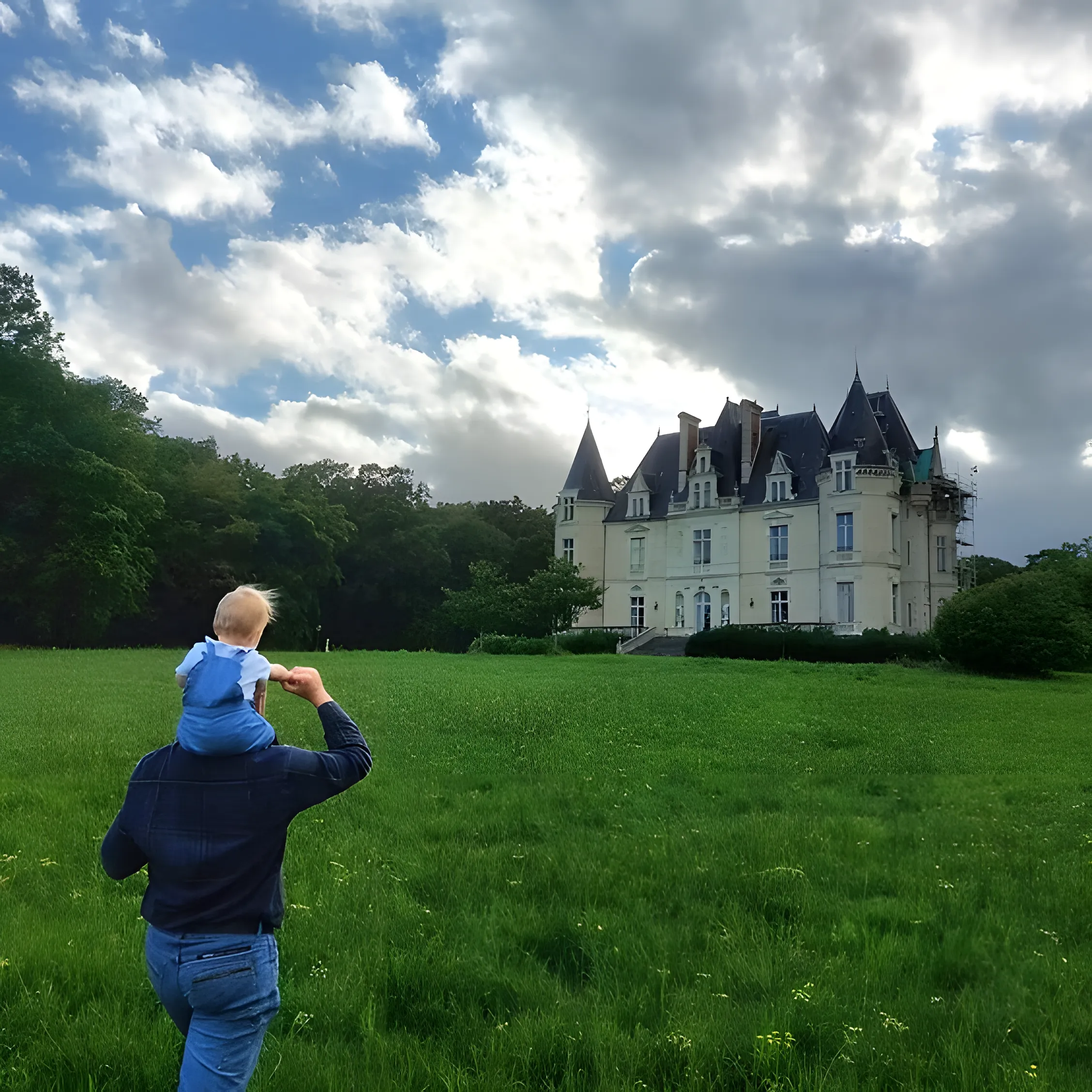 Château de Beauchamp — pere enfant pelouse