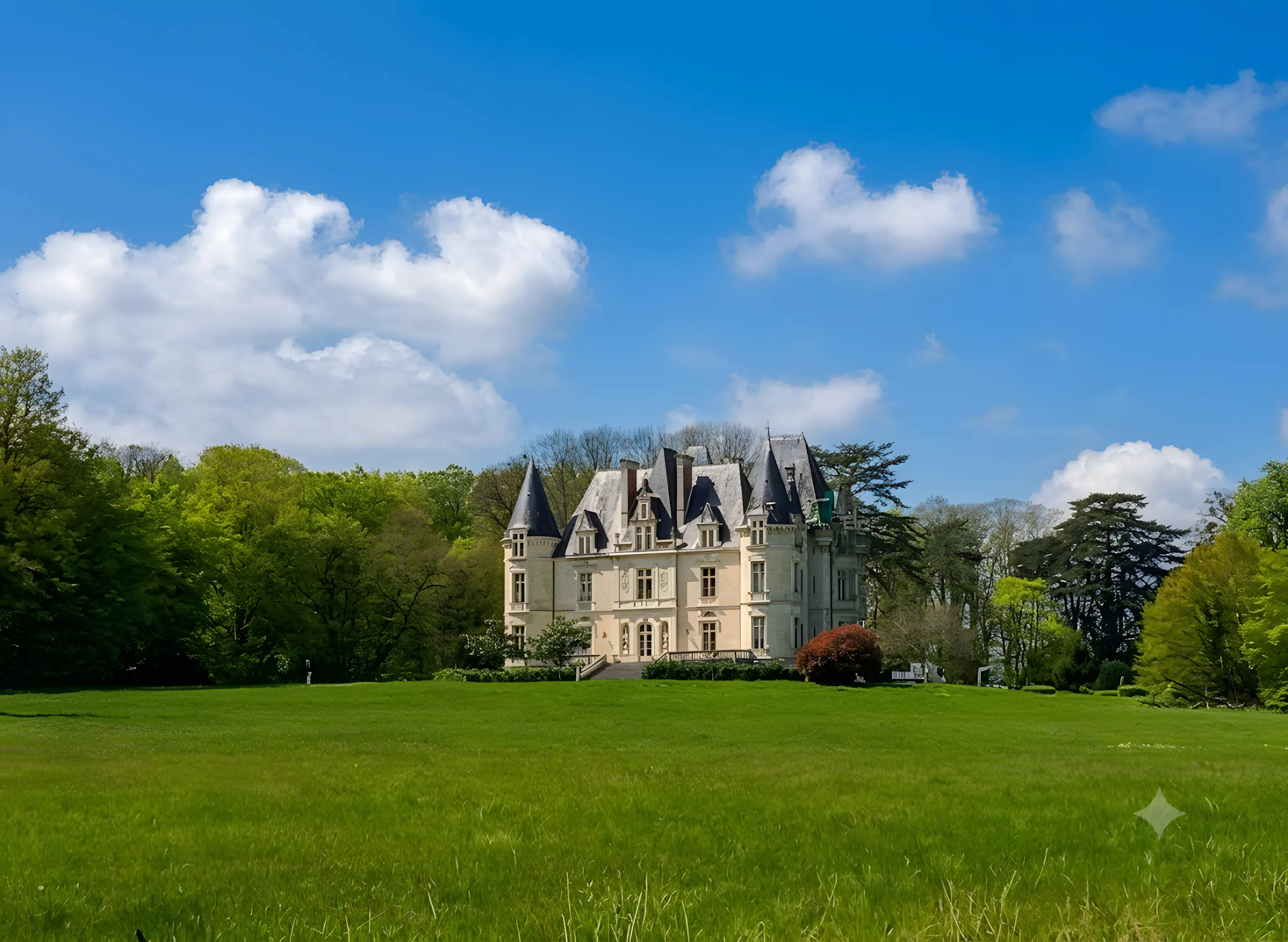 Château de Beauchamp — prairie ciel nuages
