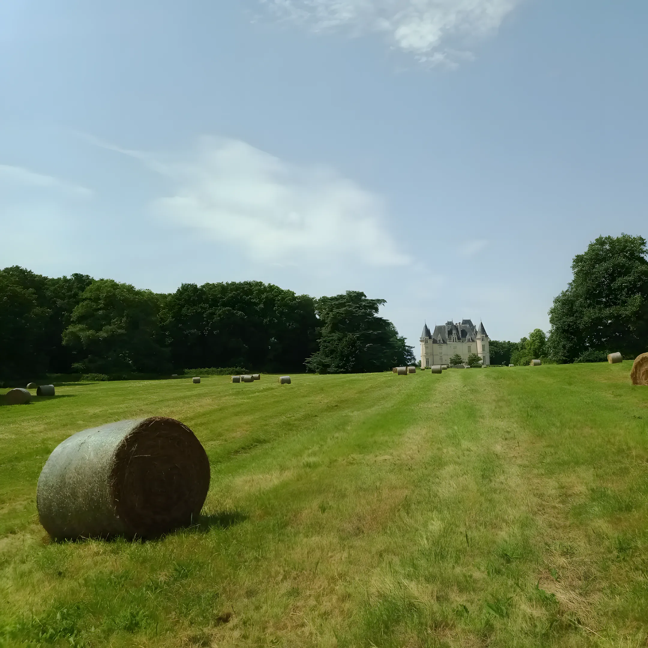 Château de Beauchamp — prairie foin vue lointaine