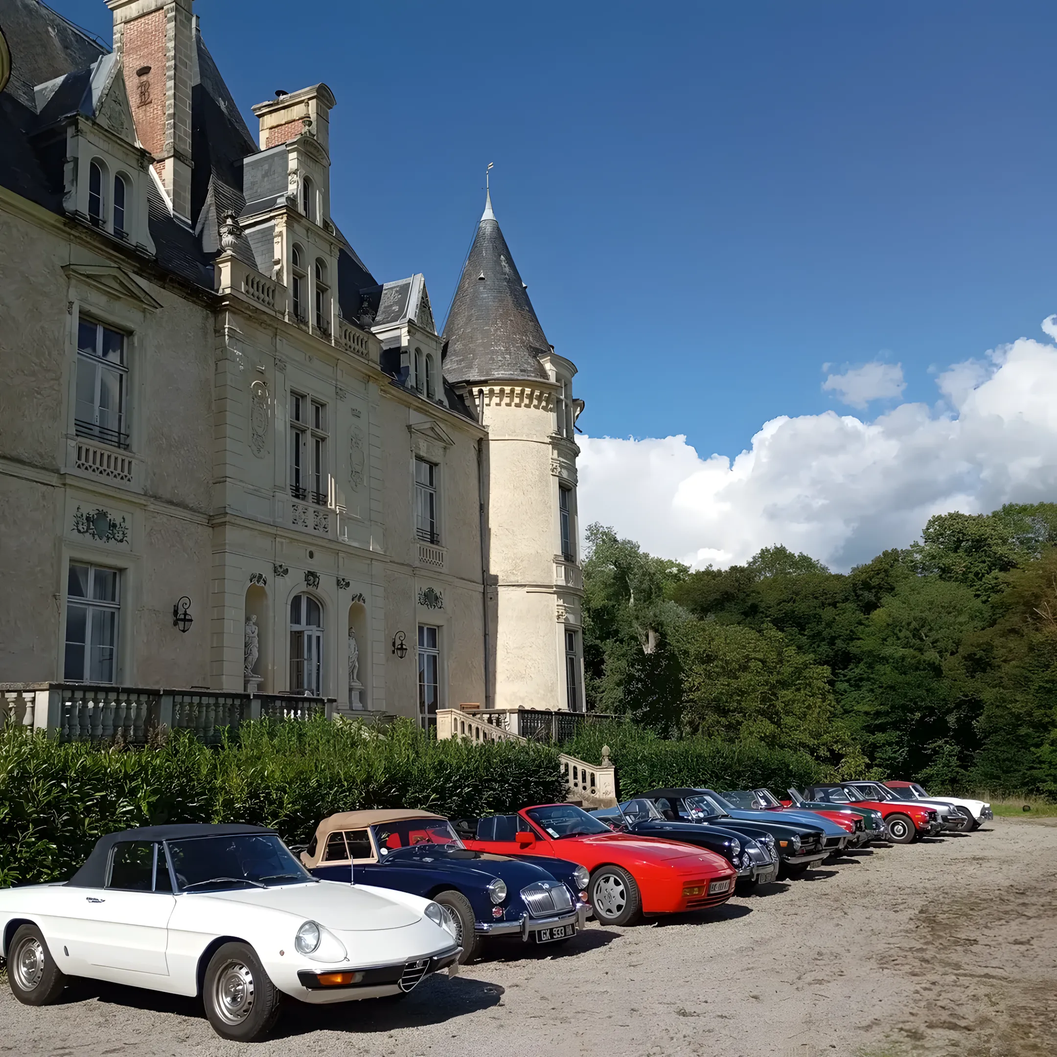 Rassemblement de voitures de sport au Château de Beauchamp